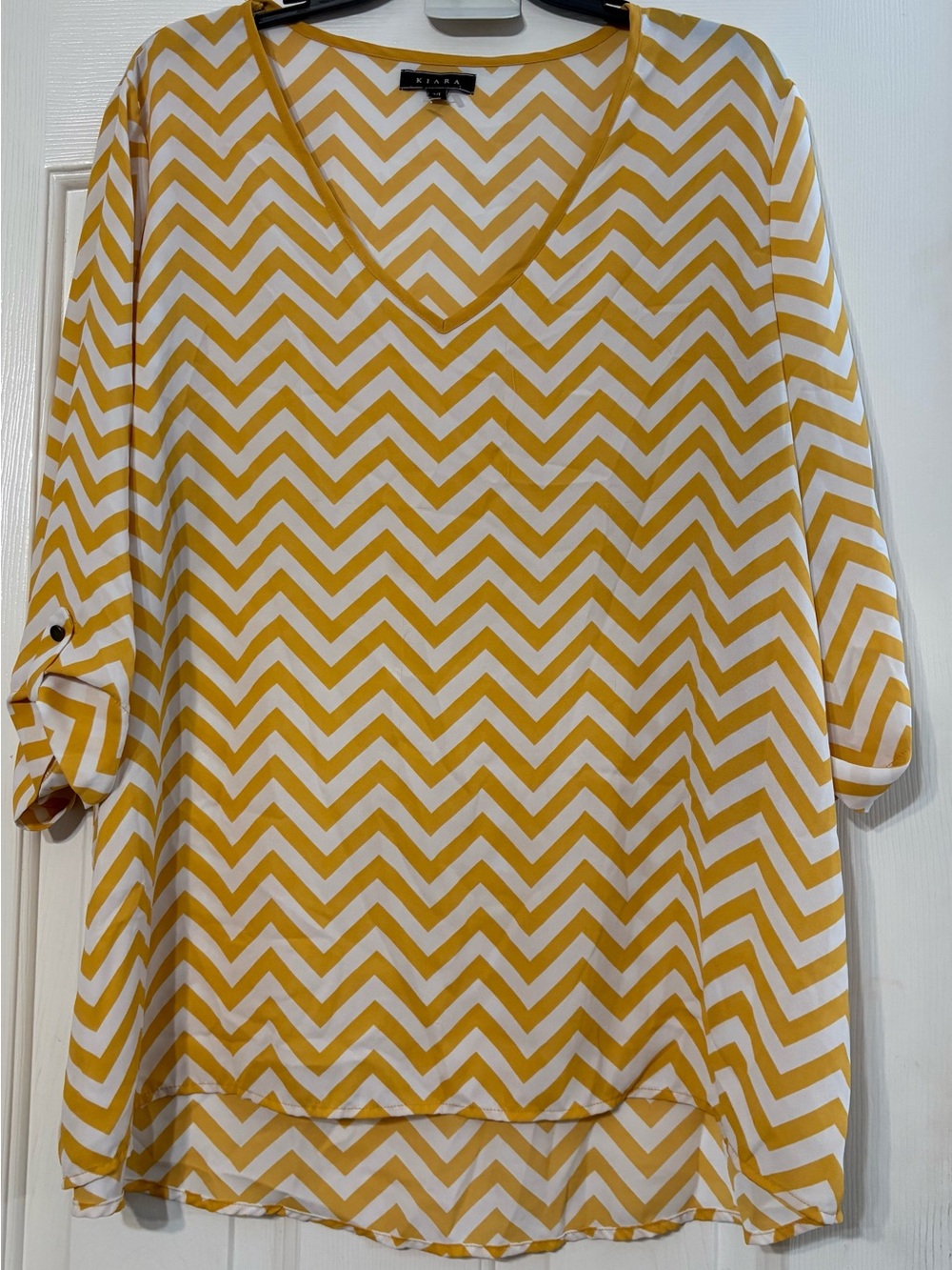 Kiara Chevron V-Neck Tunic in Mustard and White